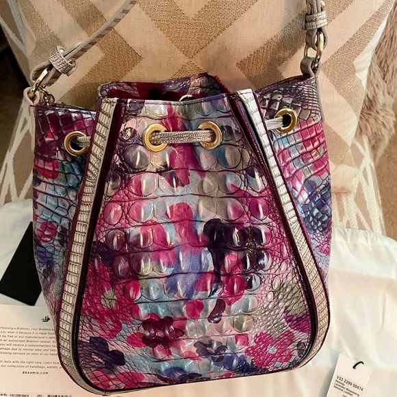 Brahmin Melinda Lavender Blossoming Croc-Embossed Shoulder Bag - Picture 6 of 8